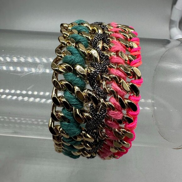 3/$30 Victoria's Secret Bracelet Gold Chain Link Multicolor Thread Woven 7.5" - Picture 1 of 13